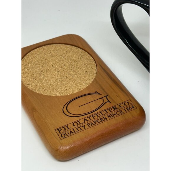 P.H. Glatfelter Co. 1864 Black Mug & Wooden Coaster Set Quality Papers 4"x4.5" - Picture 6 of 10